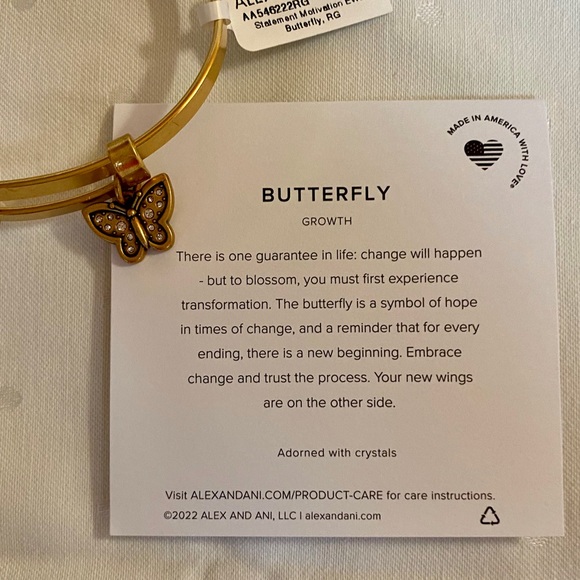 NWT Alex and Ani Crystal Butterfly Charm Bangle in Rafaelian Gold. - Picture 9 of 14